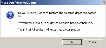 screenshot of warning in sierra asking if you are sure you want to restore the database